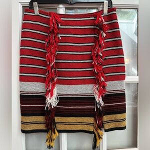 W by Worth Burgundy Gold Striped Fringe Skirt Boho Aztec Western Size 4 Small S